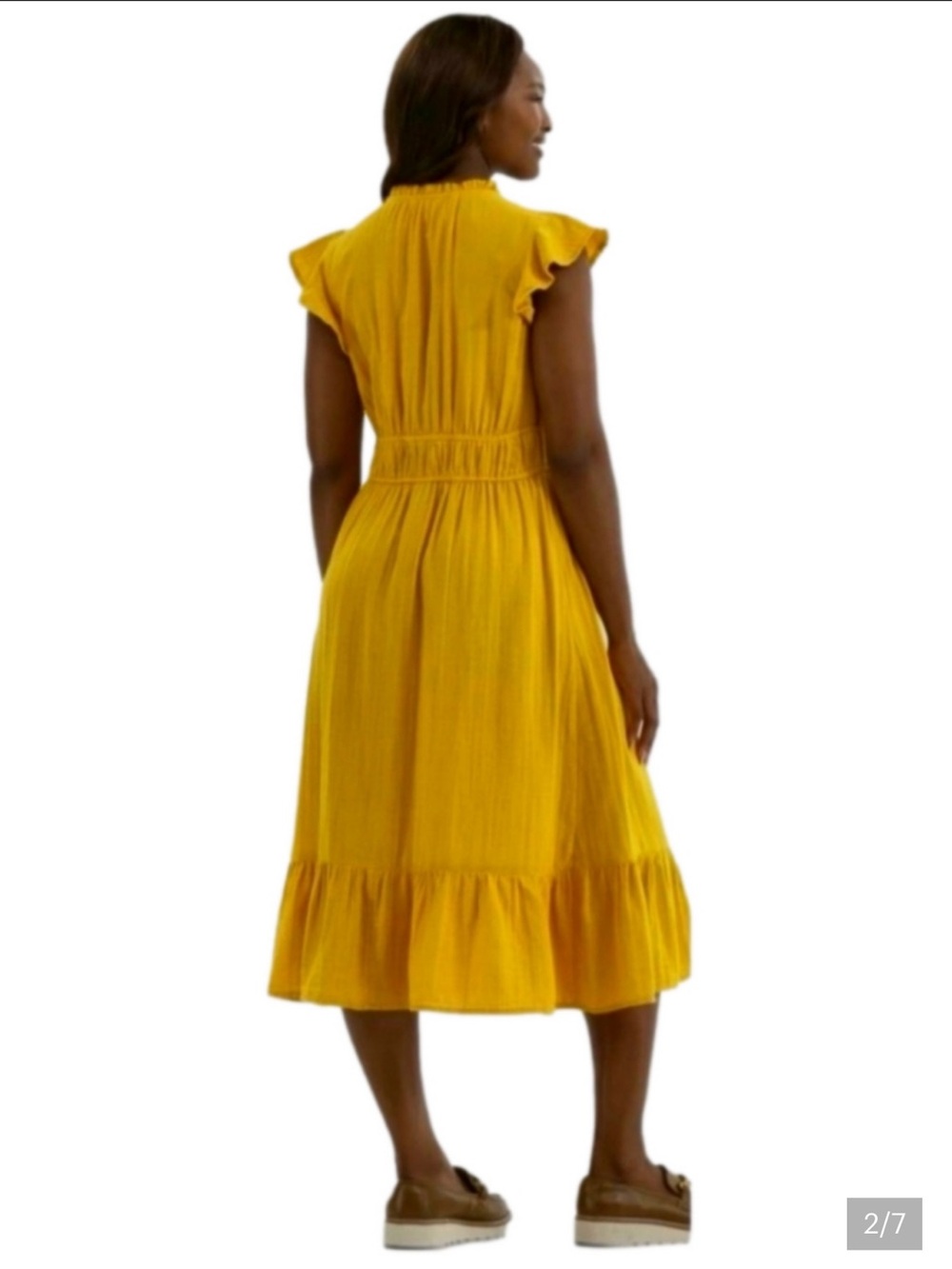 Time and Tru Mustard Yellow V-Neck Ruffle Maxi Dress Size Large